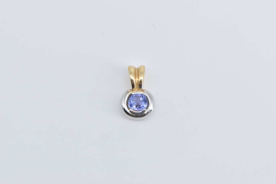 14K Round Tanzanite Solitaire Two Tone Classic Pendant Yellow Gold