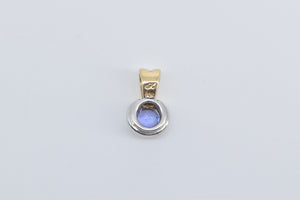 14K Round Tanzanite Solitaire Two Tone Classic Pendant Yellow Gold