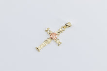 Load image into Gallery viewer, 14K Black Hills Rose Two Tone Flower Cross Charm/Pendant Yellow Gold