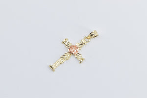 14K Black Hills Rose Two Tone Flower Cross Charm/Pendant Yellow Gold