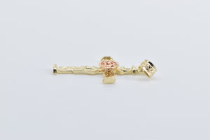 14K Black Hills Rose Two Tone Flower Cross Charm/Pendant Yellow Gold