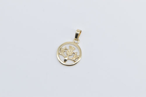 9K Thistle Endurance Strength Symbol Round Charm/Pendant Yellow Gold