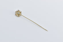 Load image into Gallery viewer, 14K Art Deco Blue Topaz Two Tone Ornate Stick Pin Yellow Gold