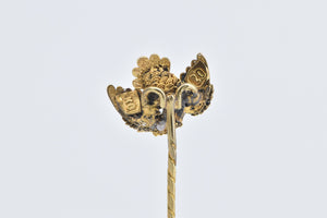 20K Victorian Ornate 3D Filigree Bird Eagle Crow Stick Pin Yellow Gold