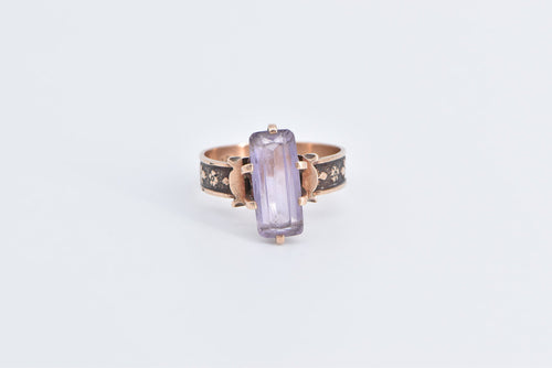 14K Victorian Ornate Amethyst Floral Statement Ring Yellow Gold