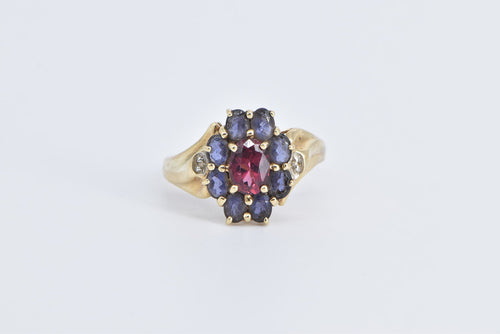 10K Oval Pink Tourmaline Amethyst Halo Diamond Ring Yellow Gold