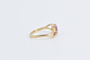 10K Pink Sapphire Oval Two Stone Vintage Bypass Ring Yellow Gold