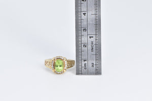 10K Oval Peridot Diamond Halo Scroll Filigree Ring Yellow Gold