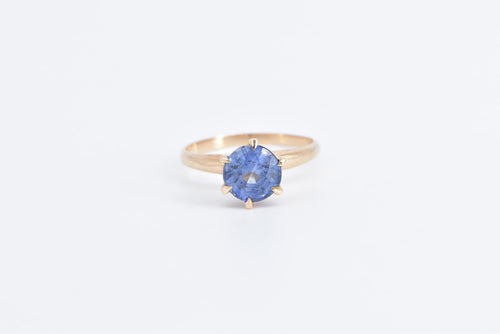 10K 1960's Round Syn. Sapphire Raised Solitaire Ring Yellow Gold