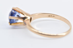 10K 1960's Round Syn. Sapphire Raised Solitaire Ring Yellow Gold