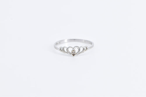 10K Diamond Inset Scalloped Heart Love Symbol Ring White Gold