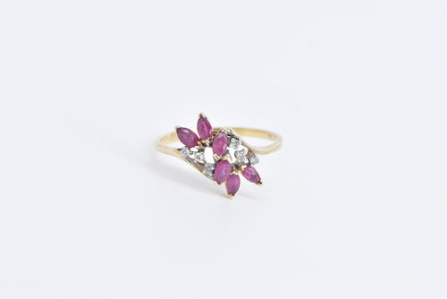 10K Marquise Ruby Diamond Vintage Freeform Ring Yellow Gold