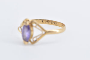 18K Marquise Amethyst Ornate Filigree Fashion Ring Yellow Gold