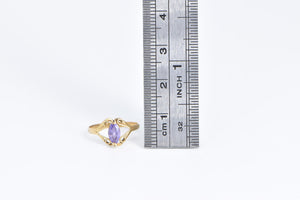 18K Marquise Amethyst Ornate Filigree Fashion Ring Yellow Gold