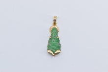 Load image into Gallery viewer, 14K Ornate Carved Jade Chinese Buddha Pendant Yellow Gold