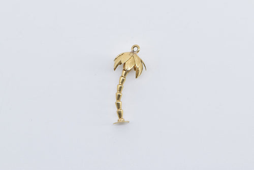 18K 3D Vintage Palm Tree Tropical Beach Motif Charm/Pendant Yellow Gold