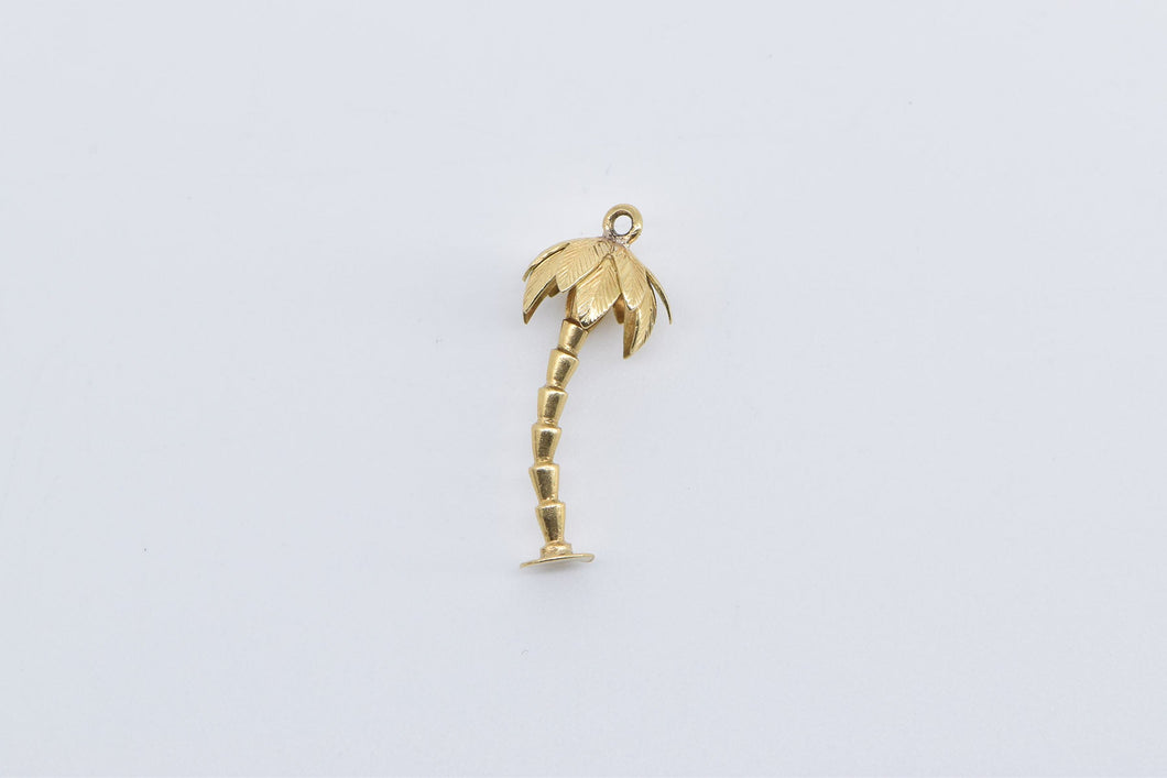 18K 3D Vintage Palm Tree Tropical Beach Motif Charm/Pendant Yellow Gold