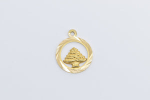 18K Tree of Life Vintage Round Diamond Cut Charm/Pendant Yellow Gold