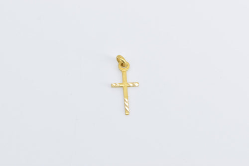 18K Cross Diamond Cut Grooved Christian Faith Charm/Pendant Yellow Gold