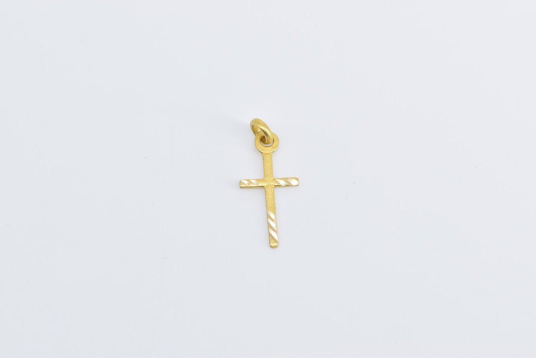 18K Cross Diamond Cut Grooved Christian Faith Charm/Pendant Yellow Gold