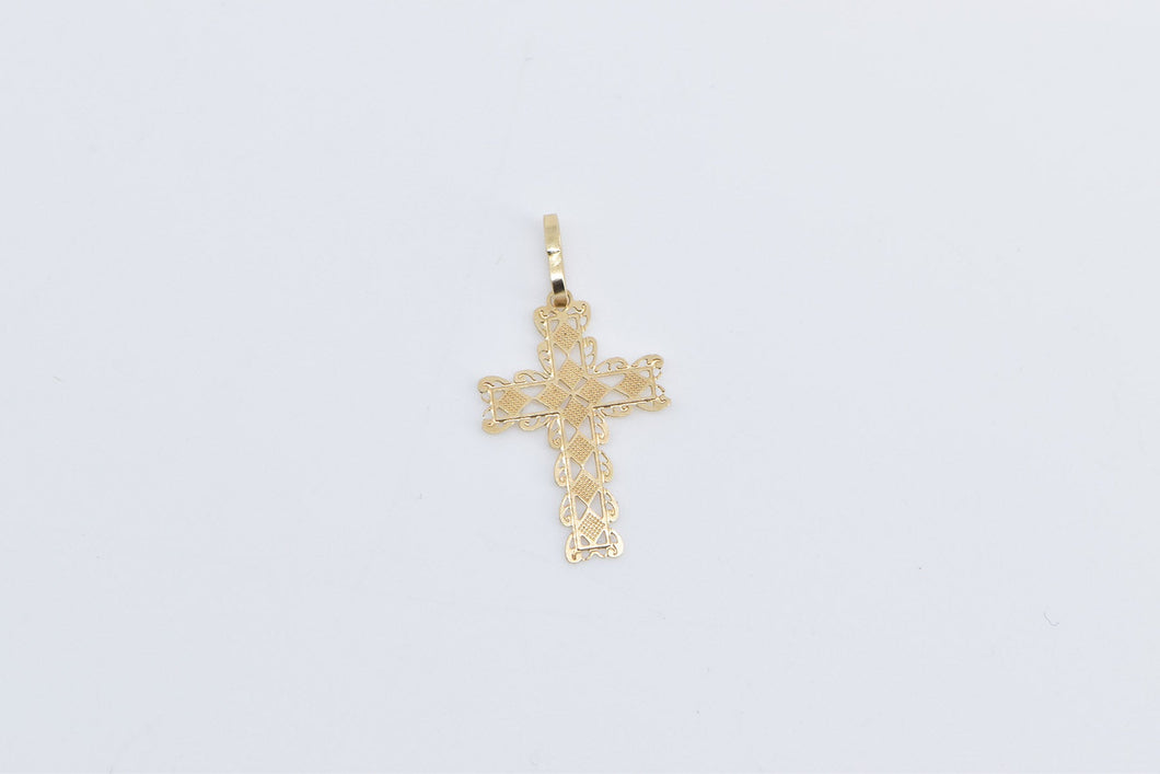 14K Filigree Cross Christian Faith Symbol Charm/Pendant Yellow Gold