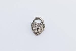 Sterling Silver Victorian Puffy Heart Forget Me Not Locket Charm/Pendant