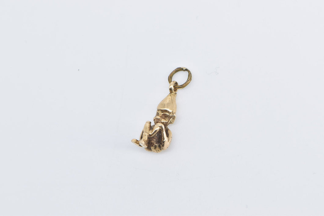 9K 3D Elf Vintage Holiday Tradition Christmas Charm/Pendant Yellow Gold