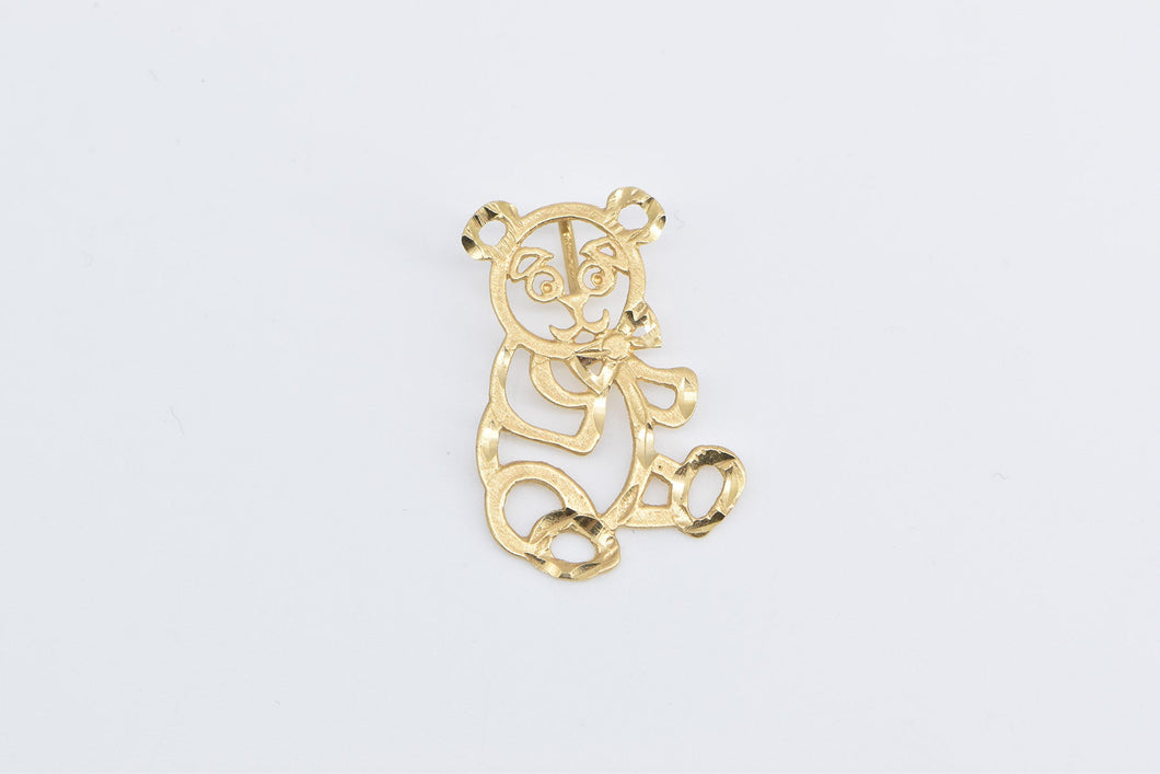 14K Diamond Cut Teddy Bear Stuffed Animal Charm/Pendant Yellow Gold