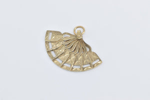 9K Articulated Folding Hand Fan Vintage Fashion Charm/Pendant Yellow Gold