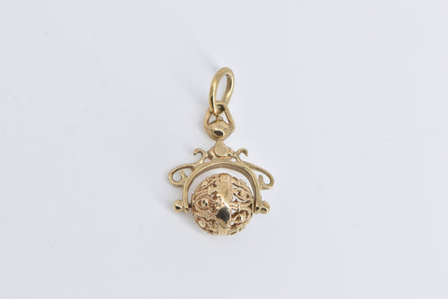 9K Filigree Ball Vintage Ornate Scroll Drop Pendant Yellow Gold