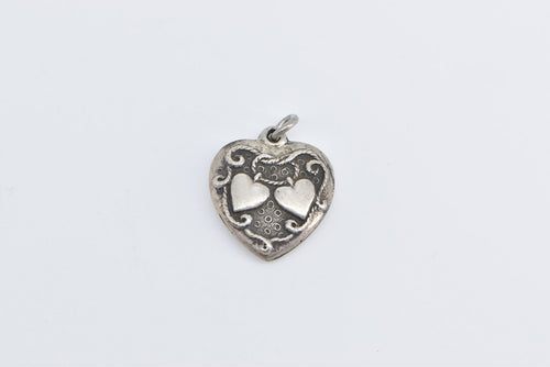 Sterling Silver Puffy Heart Forget Me Not Promise Love Charm/Pendant