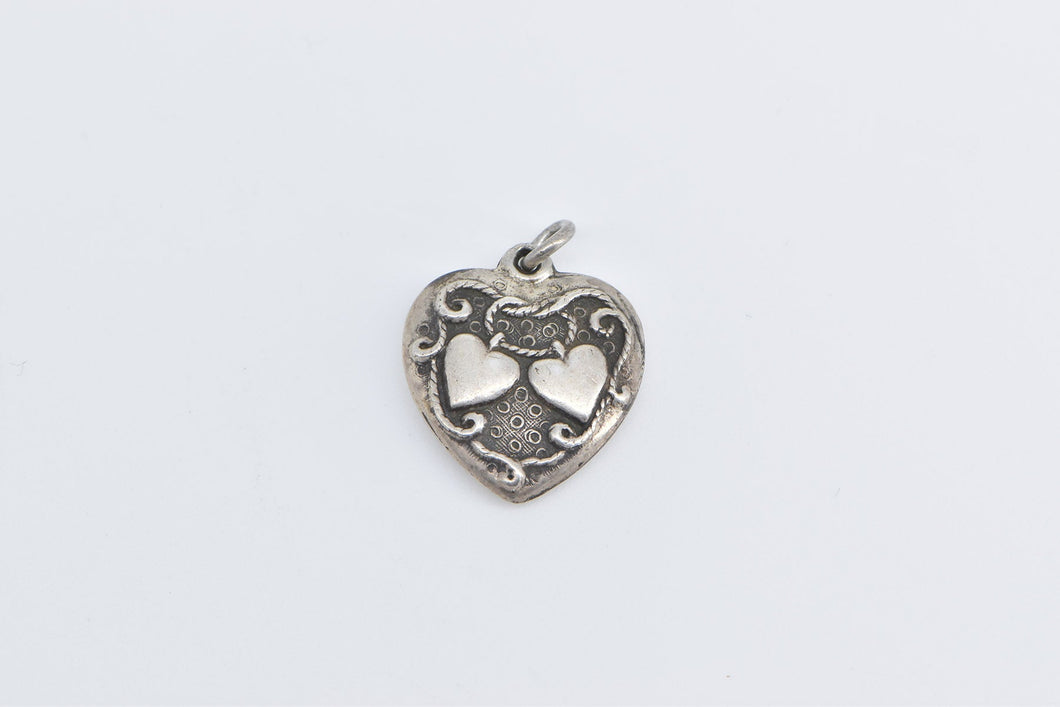 Sterling Silver Puffy Heart Forget Me Not Promise Love Charm/Pendant