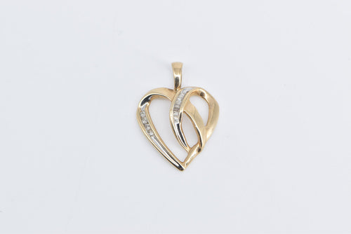 10K Diamond Inset Heart Love Symbol Vintage Pendant Yellow Gold