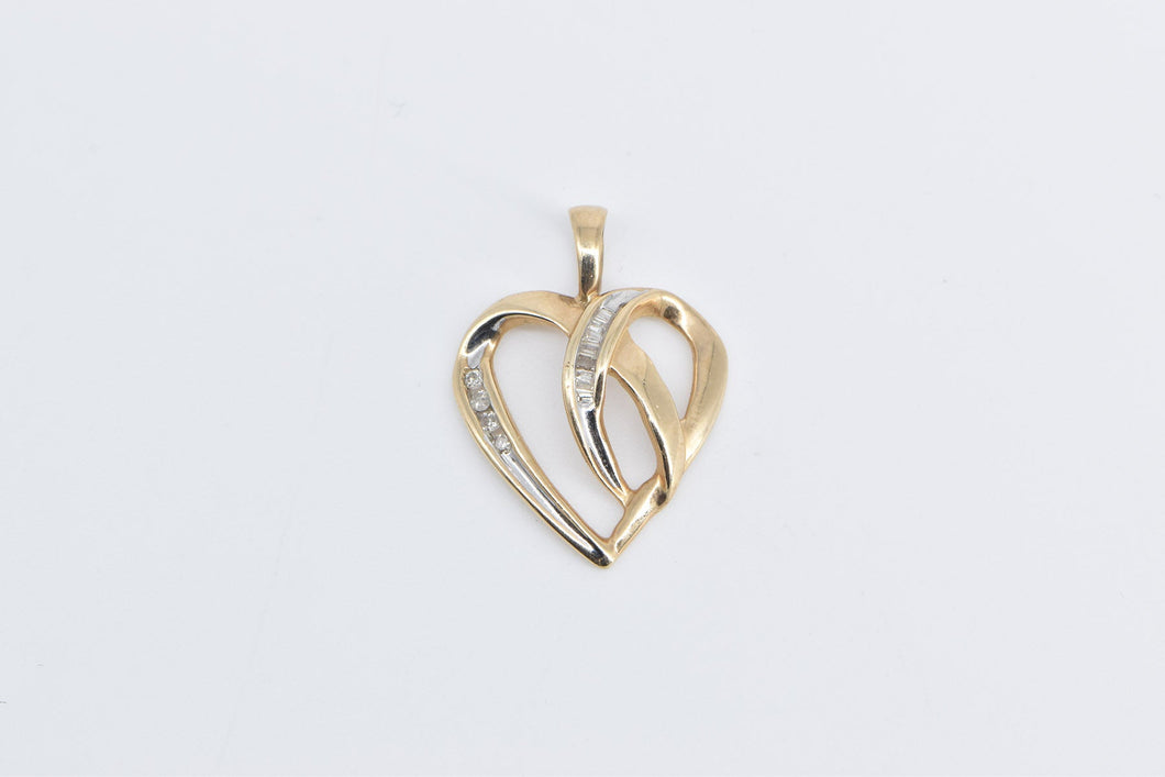 10K Diamond Inset Heart Love Symbol Vintage Pendant Yellow Gold