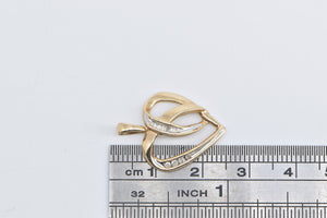 10K Diamond Inset Heart Love Symbol Vintage Pendant Yellow Gold