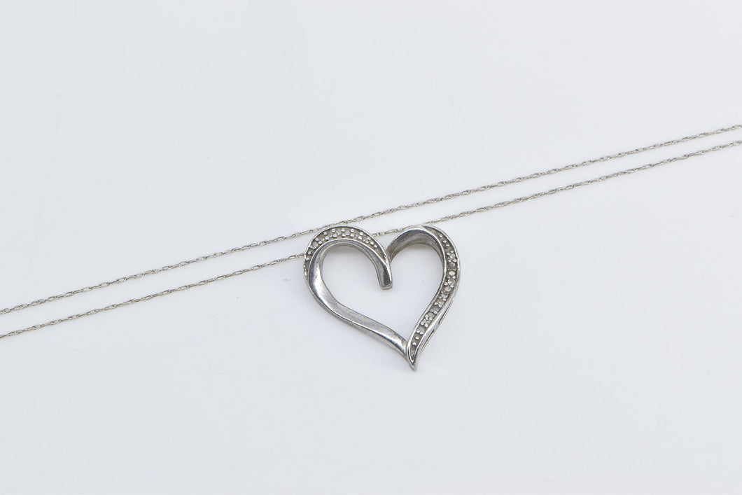 Sterling Silver Diamond Heart Love Symbol Chain Necklace 20.25