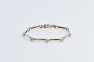 10K Diamond Heart Love Symbol Bar Chain Bracelet 6.75" Yellow Gold