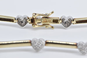 10K Diamond Heart Love Symbol Bar Chain Bracelet 6.75" Yellow Gold