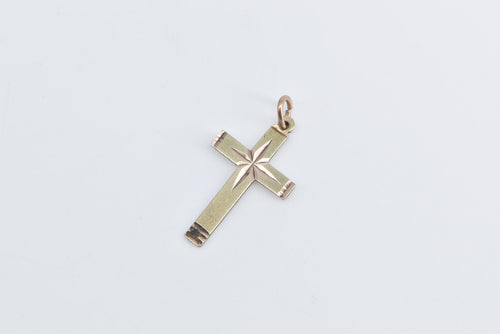 9K Diamond Cut Cross Christian Faith Symbol Charm/Pendant Yellow Gold