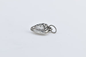 Sterling Silver Puffy Heart Forget Me Not Promise Love Charm/Pendant