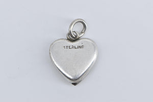 Sterling Silver Heart Puffy Forget Me Not Locket Loyalty Charm/Pendant