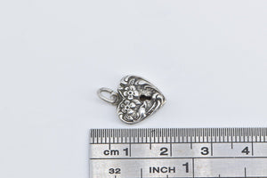 Sterling Silver Heart Puffy Forget Me Not Locket Loyalty Charm/Pendant