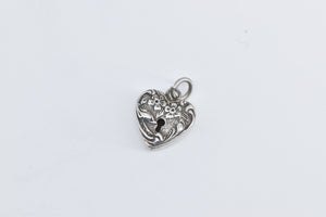 Sterling Silver Puffy Forget Me Not Heart Locket Love Charm/Pendant