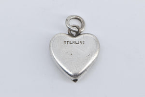 Sterling Silver Puffy Forget Me Not Heart Locket Love Charm/Pendant