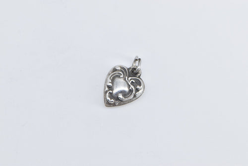 Sterling Silver Heart Puffy Forget Me Not Love Loyalty Charm/Pendant