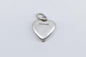 Sterling Silver Floral Heart Puffy Locket Forget Me Not Love Charm/Pendant