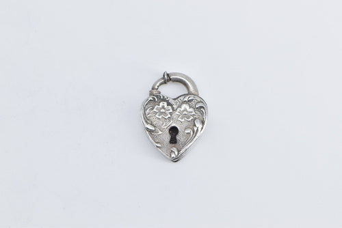 Sterling Silver Heart Puffy Locket Forget Me Not Clip Love Charm/Pendant