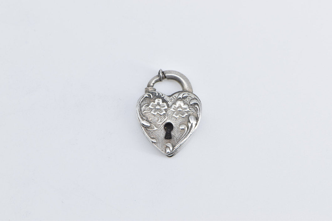 Sterling Silver Heart Puffy Locket Forget Me Not Clip Love Charm/Pendant