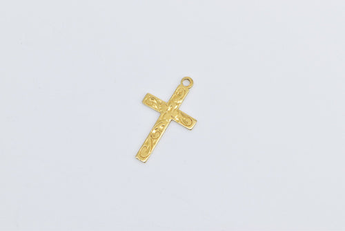 10K Scroll Engraved Cross Christian Faith Symbol Charm/Pendant Yellow Gold