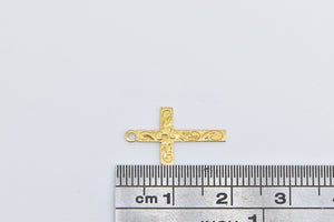 10K Scroll Engraved Cross Christian Faith Symbol Charm/Pendant Yellow Gold